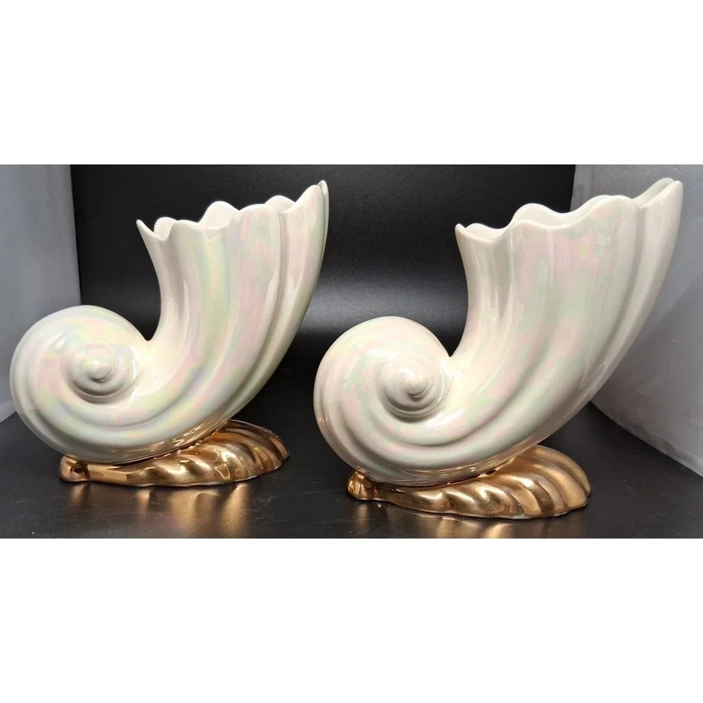 3 Vintage Lusterwear Shells With Gold Trim
